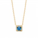 Collier Plaqué Or pierre carré en cristal bleu et zirconium