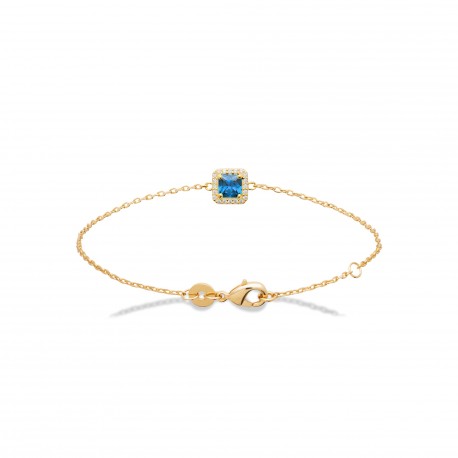 Bracelet plaqué or pierre carré en cristal bleu et zirconium pas cher obrillant-bijoux