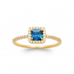 Bague doré plaqué or pierre en cristal bleu et zirconium pas chère Obrillant-bijoux