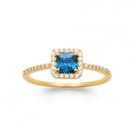 Bague doré plaqué or pierre en cristal bleu et zirconium pas chère Obrillant-bijoux