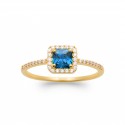 Bague doré plaqué or pierre carré en cristal bleu et zirconium