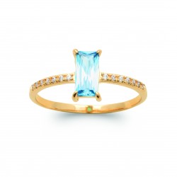 Bague solitaire Plaqué Or pierre rectangulaire en cristal bleu pas chère obrillant-bijoux