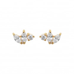 Clous d'oreilles puces plaqué or pierres ovales zirconium blanc pas chère obrillant-bijoux