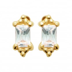 Clous d'oreilles puces plaqué or pierres rectangles zirconium blanc pas chère obrillant-bijoux