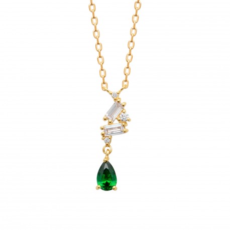 Collier plaqué or joaillerie pierre goutte poire en zirconium et cristal vert pas cher obrillant-bijoux