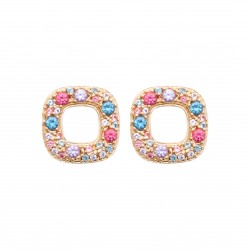 Boucles d'oreilles puces carrés pierres en cristal multicolore en plaqué or pas chère obrillant-bijoux