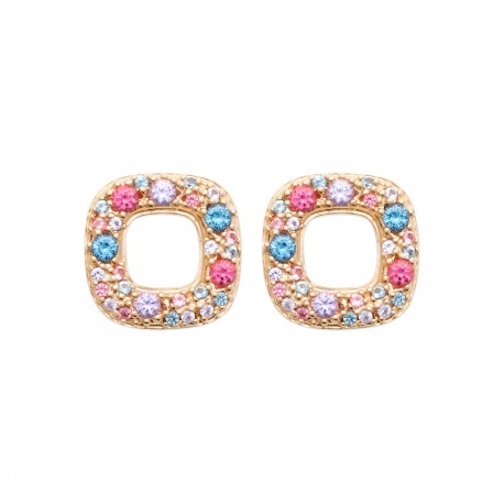 Boucles d'oreilles puces carrés pierres en cristal multicolore en plaqué or pas chère obrillant-bijoux