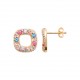Boucles d'oreilles puces carrés pierres en cristal multicolore en plaqué or pas chère obrillant-bijoux