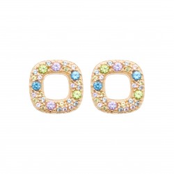 Boucles d'oreilles puces carrés pierres en cristal multicolore en plaqué or pas chère obrillant-bijoux