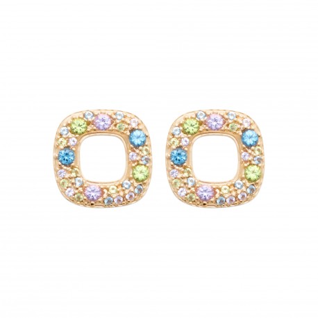 Boucles d'oreilles puces carrés pierres en cristal multicolore en plaqué or pas chère obrillant-bijoux