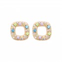 Boucles d'oreilles puces pierres cristal multicolore en plaqué or