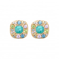 Boucles d'oreilles puces pierre Amazonite en plaqué or pas chère obrillant-bijoux
