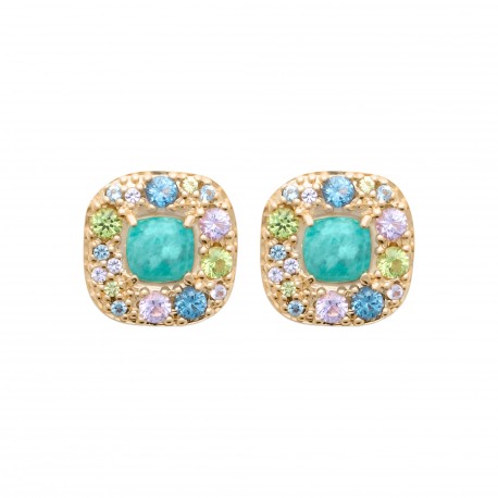 Boucles d'oreilles puces pierre Amazonite en plaqué or pas chère obrillant-bijoux