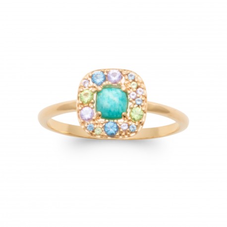 Bague plaqué or pierres multicolores et Amazonite pas chère Obrillant-bijoux