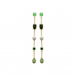 Boucles d'oreilles longues plaqué or pierres vertes et zirconium pas chère obrillant-bijoux