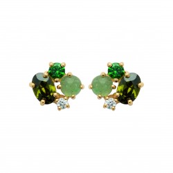 Boucles d'oreilles puces plaqué or pierres vertes et zirconium pas chère obrillant-bijoux