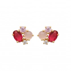 Boucles d'oreilles puces plaqué or pierres roses et zirconium pas chère obrillant-bijoux