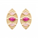 Boucles d'oreilles puces ovales plaqué or pierres roses