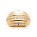 Bague large plaqué or bombée striée zirconium