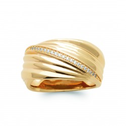 Bague large volumineuse Plaqué or bombée striée avec zirconium pas chère obrillant-bijoux