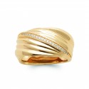 Bague large en plaqué or striée pavé zirconium