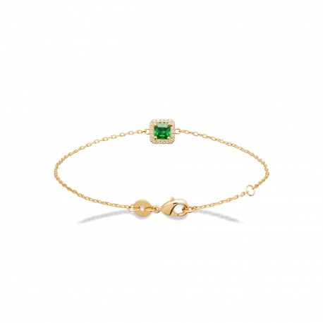 Bracelet plaqué or pierre carré en cristal vert et zirconium pas cher obrillant-bijoux