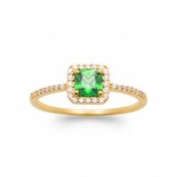 Bague doré plaqué or pierre en cristal vert et zirconium pas chère Obrillant-bijoux