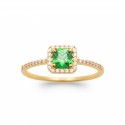 Bague doré plaqué or pierre carré en cristal vert et zirconium