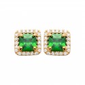 Boucles d'oreilles puces plaqué or pierre cristal vert et zirconium