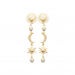 Boucles d'oreilles longues lunes étoiles zirconium et Plaqué or pas chère obrillant-bijoux