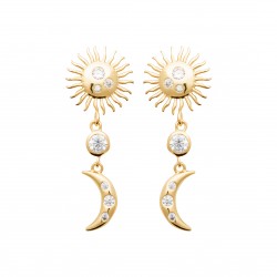 Boucles d'oreilles lunes étoiles avec zirconium et Plaqué or pas chère obrillant-bijoux