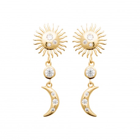 Boucles d'oreilles lunes étoiles avec zirconium et Plaqué or pas chère obrillant-bijoux