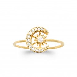 Bague plaqué or lune soleil pavé en zirconium blanc pas chère obrillant-bijoux