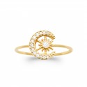 Bague plaqué or lune soleil pavé en zirconium blanc