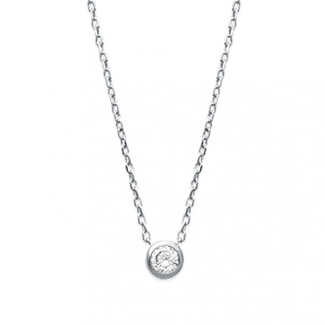 Collier en argent 925/000 rhodié pierre ronde sertie clos en zirconium blanc mode obrillant-bijoux