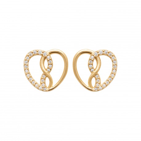 Boucles d'oreilles puces coeur baroque en plaqué or et zirconium st valentin pas chère obrillant-bijoux