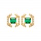 Boucles d'oreilles puces plaqué or pierre carré cristal vert et zirconium pas chère obrillant-bijoux