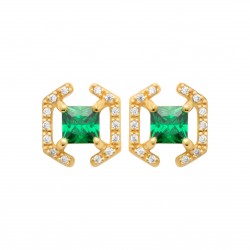 Boucles d'oreilles puces plaqué or pierre carré cristal vert et zirconium pas chère obrillant-bijoux