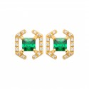 Boucles d'oreilles puces pierre carré cristal vert et zirconium