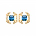 Boucles d'oreilles puces pierre carré cristal bleu et zirconium