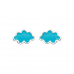 Boucles d'oreilles enfant nuage laque bleue en argent pas cher obrillant-bijoux