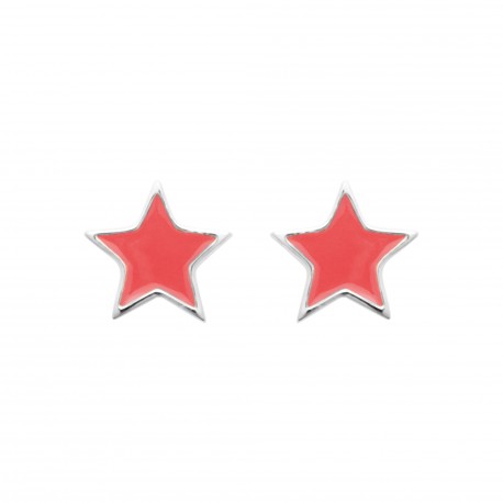 Boucles d'oreilles enfant étoile laque rouge en argent pas cher obrillant-bijoux