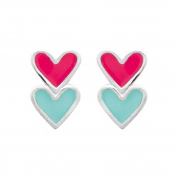 Boucles d'oreilles enfant coeurs laque en argent pas cher obrillant-bijoux
