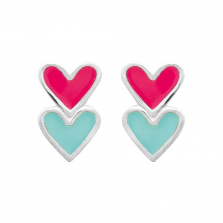 Boucles d'oreilles enfant coeurs laque en argent pas cher obrillant-bijoux