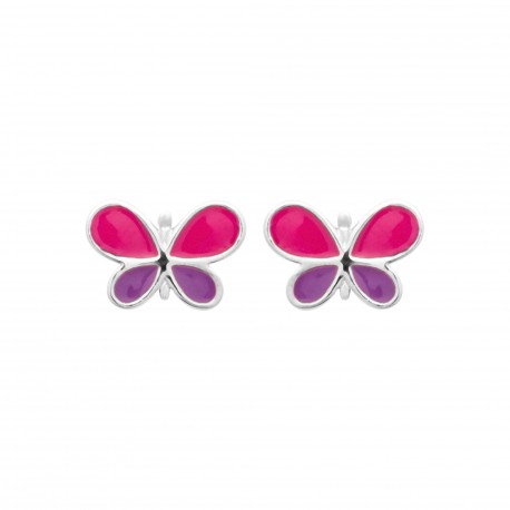 Boucles d'oreilles enfant Papillon rose en argent pas cher obrillant-bijoux