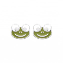 Boucles d'oreilles enfant Grenouille verte en argent pas cher obrillant-bijoux