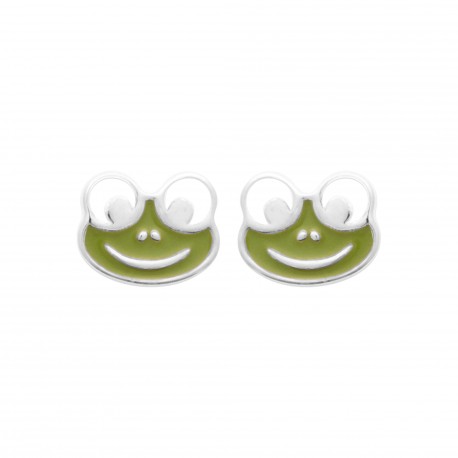 Boucles d'oreilles enfant Grenouille verte en argent pas cher obrillant-bijoux