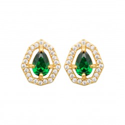 Boucles d'oreilles puces plaqué or pierre verte ovale cristal et zirconium pas chère obrillant-bijoux