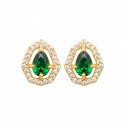 Boucles d'oreilles puces plaqué or pierre verte ovale cristal et zirconium