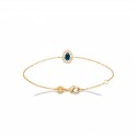 Bracelet plaqué or pierre bleue poire en cristal et zirconium